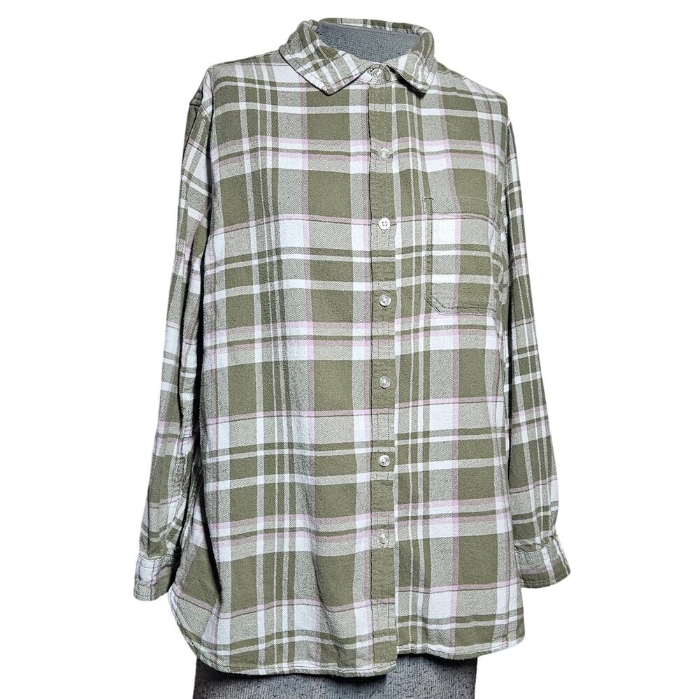 Gap Cotton Green Plaid Button Up Size Large